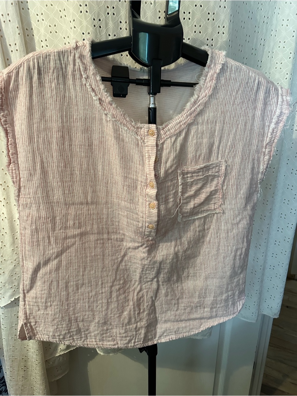 Hem & Thread Light Pink Striped Button Henley Tank